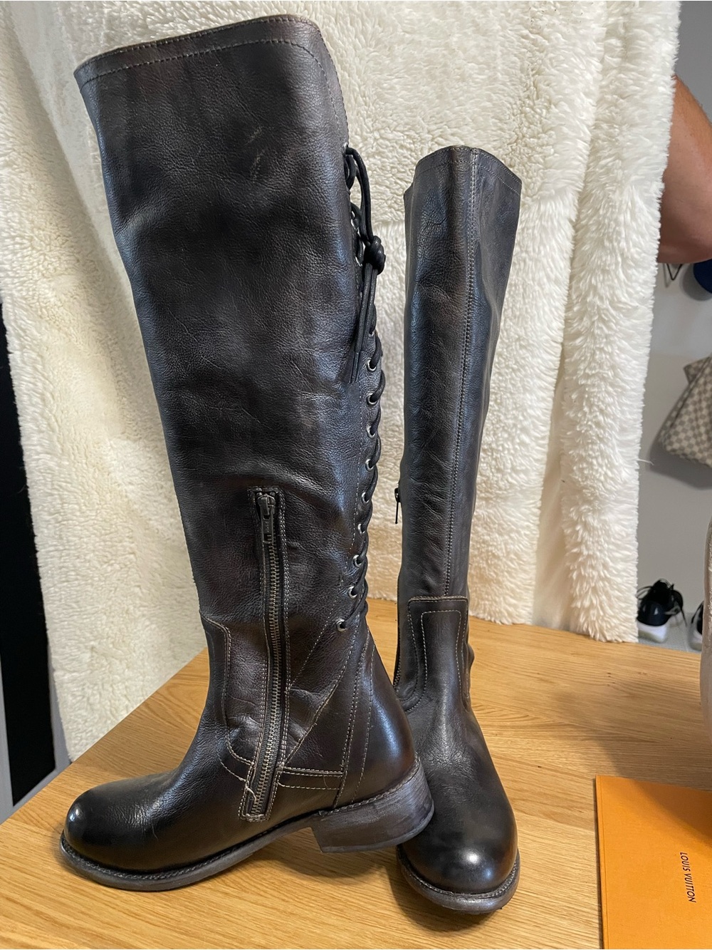 Bed Stu Black  Leather Over-the-Knee Lace-Back Boots